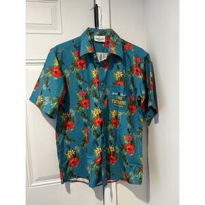 Boars Head Floral Hawaiian Shirt Hibiscus XL Turkey Breast Aloha Sunshine Blue